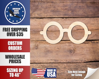 Unfinished Wood Glasses Shape - Craft - up to 36" DIY