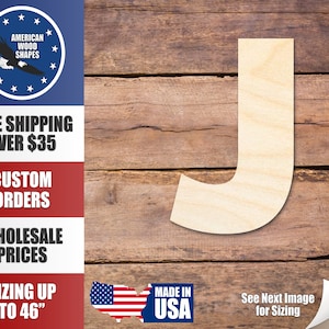 Unfinished Wood Block Letter J - Craft - up to 24&quot; DIY
