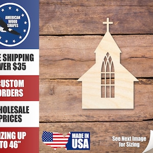 Unfinished Wood Church with Window Shape - Craft - up to 36&quot;