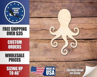 Unfinished Wood Octopus Silhouette - Craft- up to 24" DIY