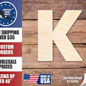 Unfinished Wood Block Letter K - Craft - up to 24&quot; DIY