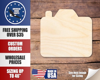 Unfinished Wood Camera Shape - Craft - up to 36" DIY