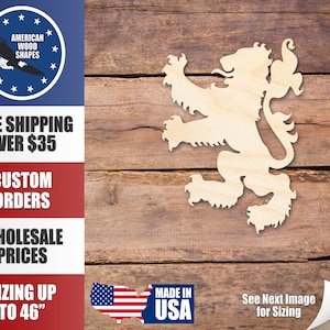 Unfinished Wood Rampant Lion Royal Banner Shape - Craft - up to 36&quot; DIY