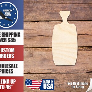 May include: A plain, unfinished wooden cutting board shaped like a bottle. The board is made in the USA and is available in various sizes up to 46 inches.