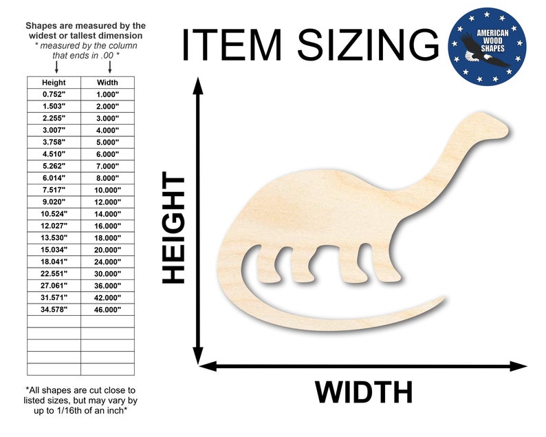 Unfinished Wood Brontosaurus Shape - Dinosaur - Craft - up to 24