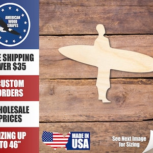 Unfinished Wood Surfer Shape - Craft - up to 36&quot; DIY