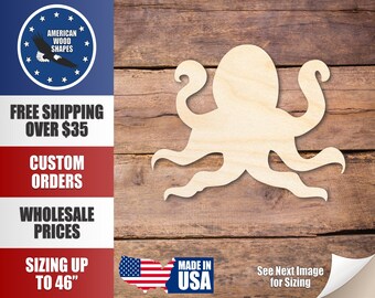 Unfinished Wood Octopus Silhouette - Craft- up to 24" DIY