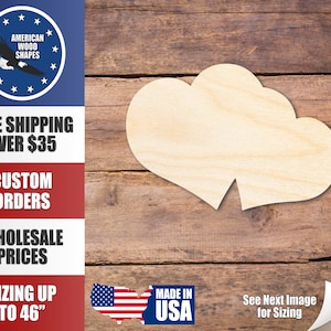 Unfinished Wood Double Heart Shape - Love Craft - up to 36&quot;