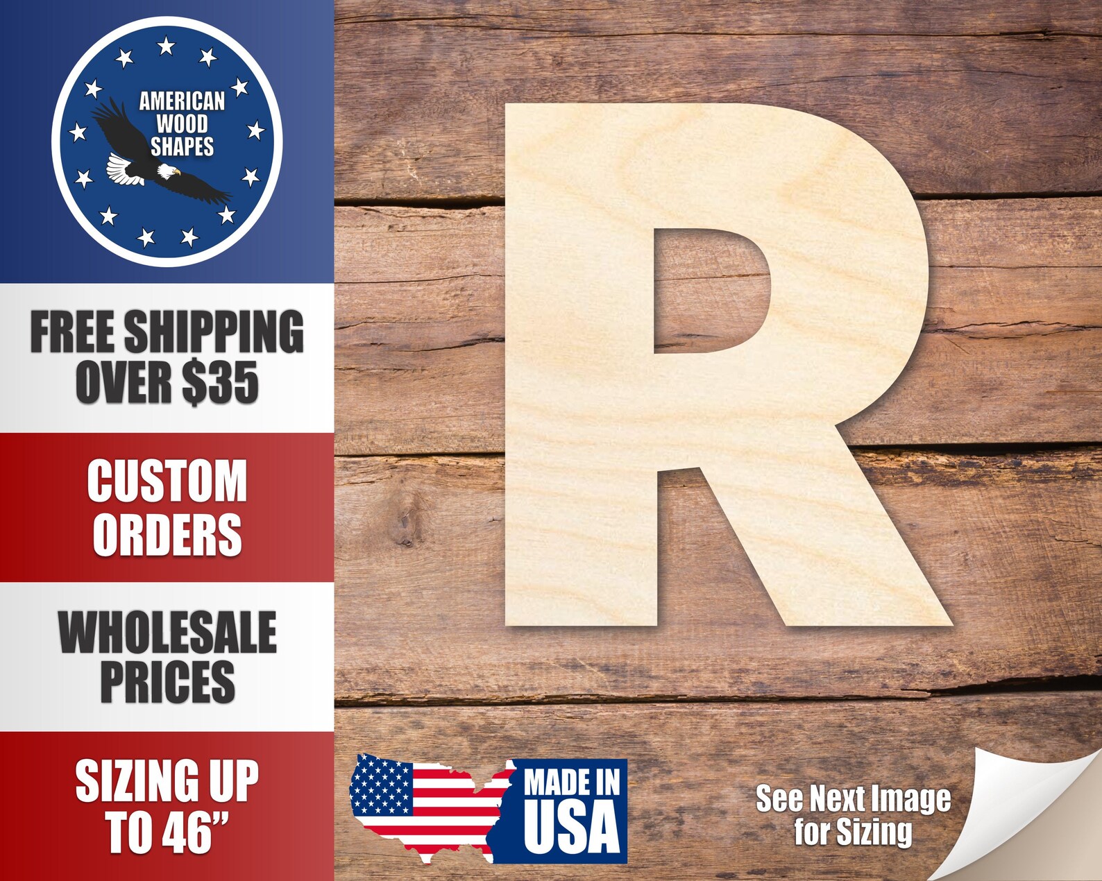 Unfinished Wood Block Letter R - Craft - up to 24