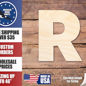 Unfinished Wood Block Letter R - Craft - up to 24&quot; DIY