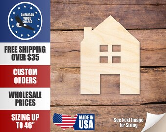 Unfinished Wood House Silhouette Shape - Craft - up to 36"