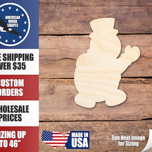 Forma de muñeco de nieve amigable con la madera sin terminar - Artesanía - hasta 36" DIY