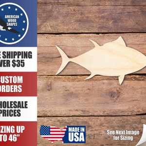Unfinished Wood Tuna Fish Shape - Ocean - Craft - up to 24&quot; DIY