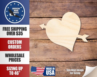 Unfinished Wood Heart Arrow Shape - Craft - up to 36" DIY