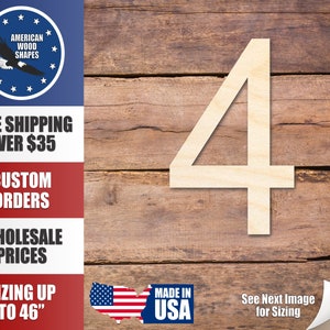 Unfinished Wood Arial Number 4 Shape - Craft - up to 36&quot; DIY