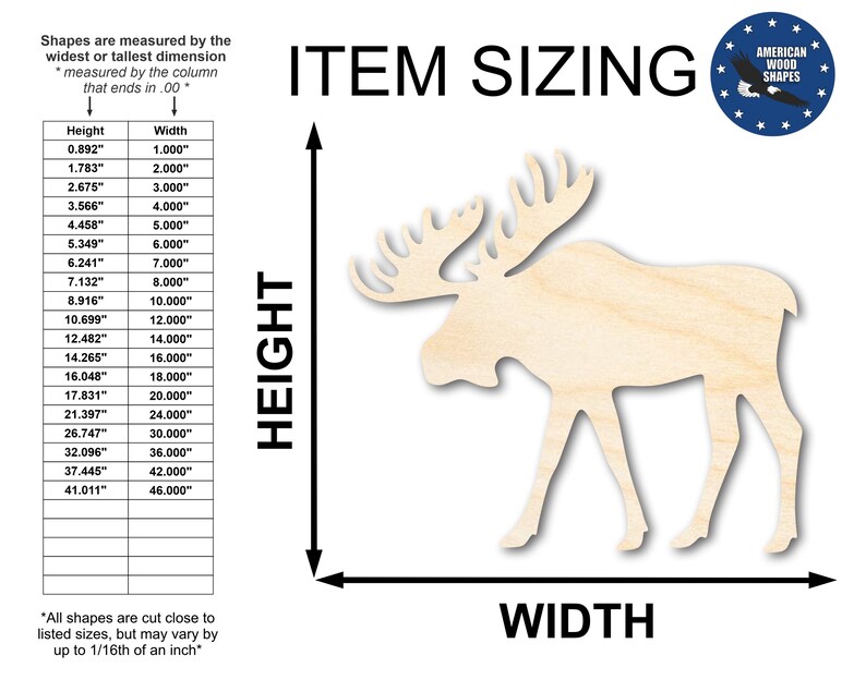 Unfinished Wood Moose Shape - Animal - Craft - up to 24