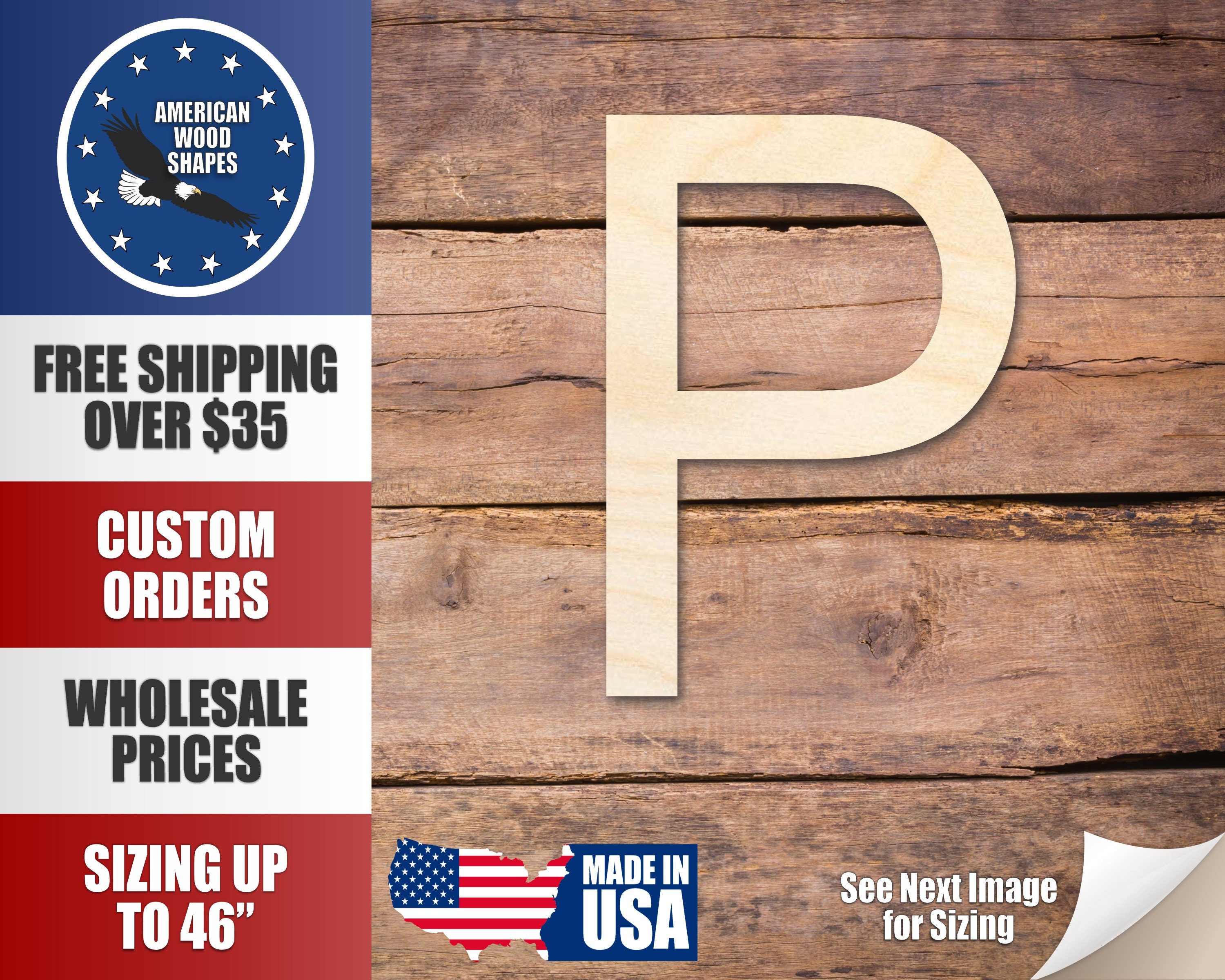 Unfinished Wood Arial Letter P Shape - Craft - up to 36" DIY
