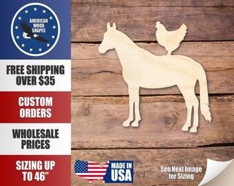 Unfinished Wood Horse and Chicken Shape - Farm Craft - up to 36" DIY