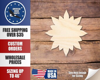 Unfinished Wood Flower Floral Starburst Shape - Craft - up to 36" DIY