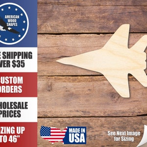 Unfinished Wood Fighter Jet Airplane Shape - Craft- up to 24&quot; DIY