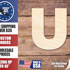 Unfinished Wood Block Letter U - Craft - up to 24&quot; DIY
