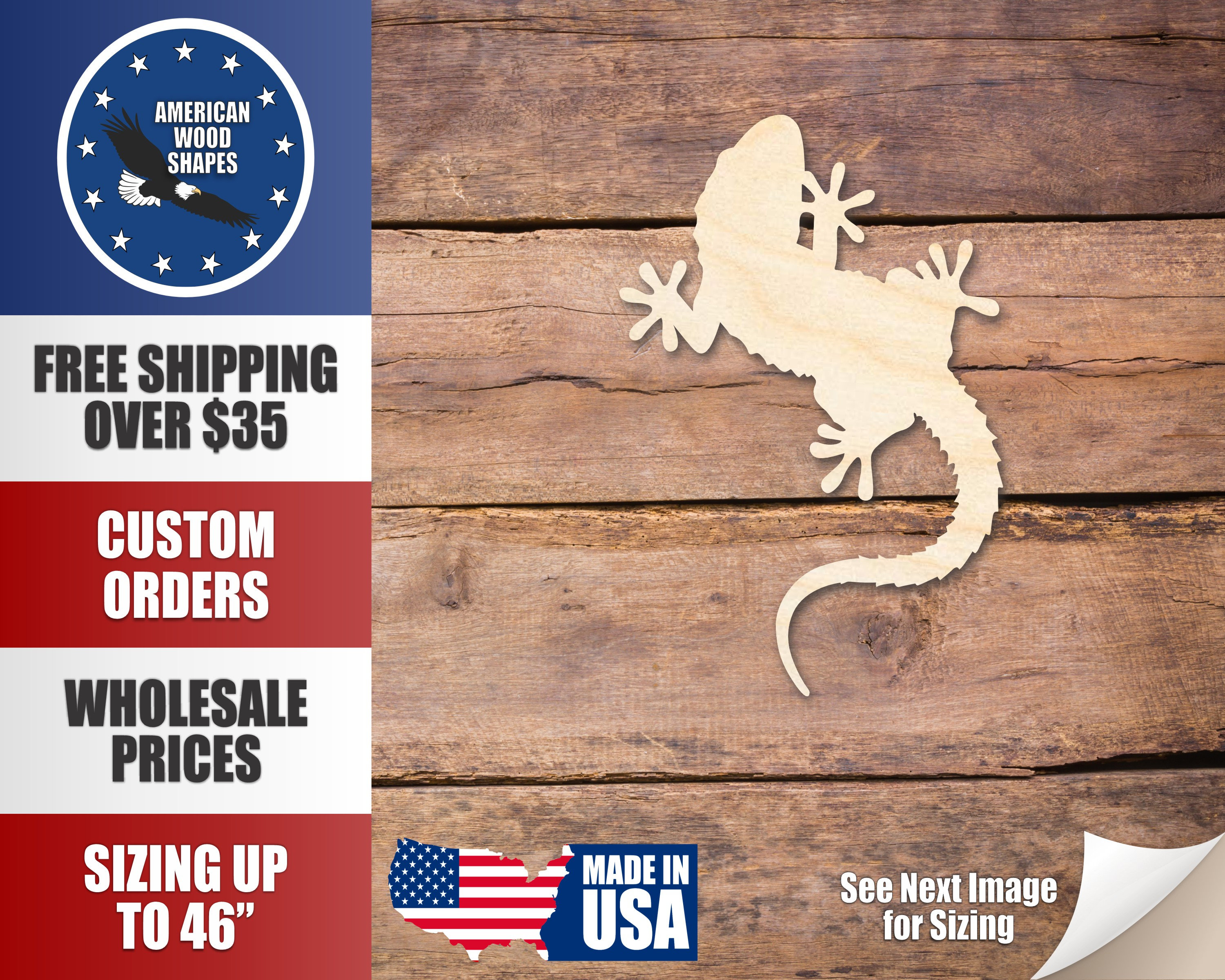 Lizard - Laser Cut Out Unfinished Wood Craft Shape REP35 Lizard - Laser Cut Out Unfinished Wood Craft Shape REP35