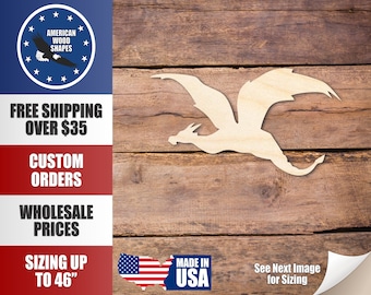 Unfinished Wood Flying Dragon Shape - Craft - up to 36"