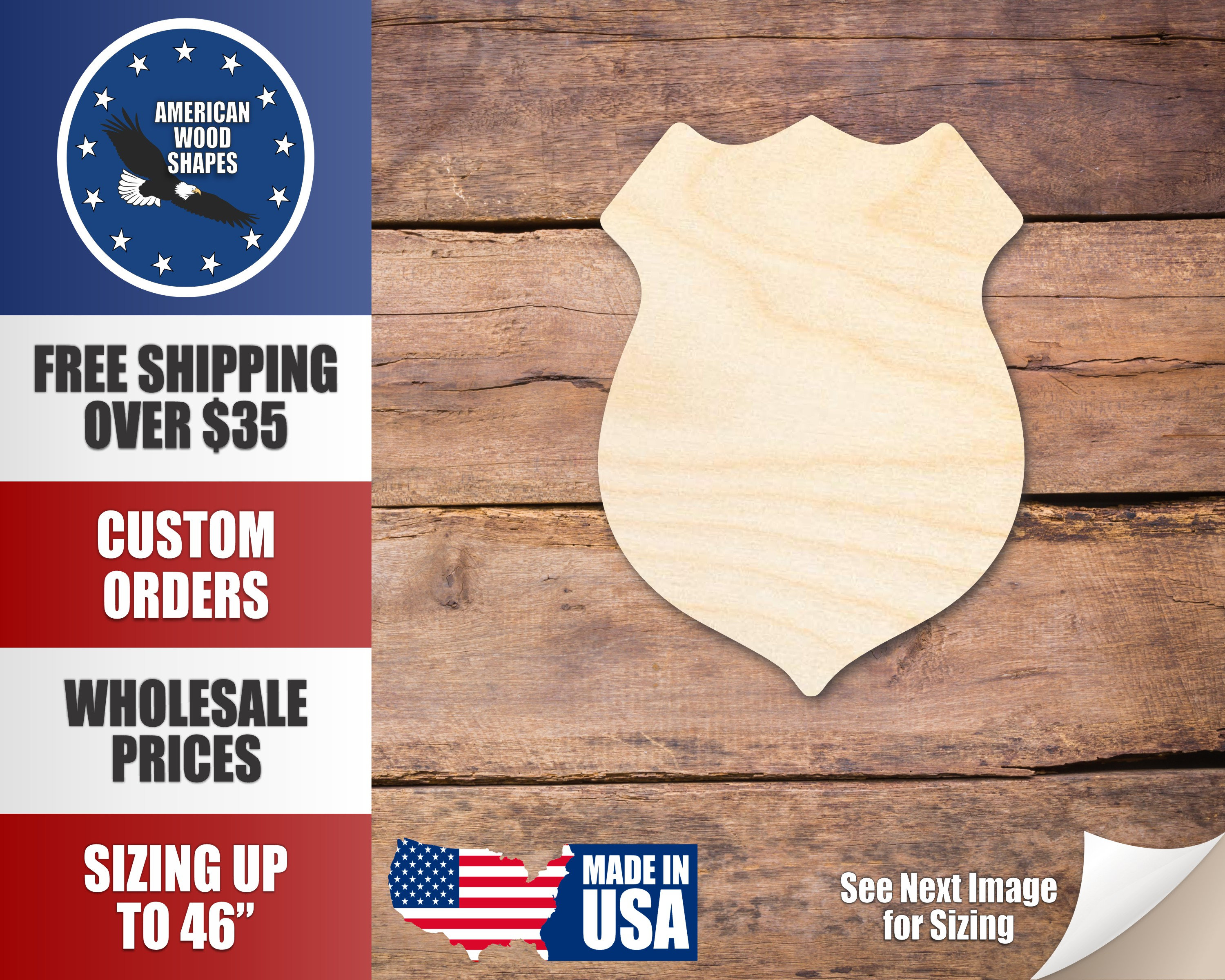 Forma de placa de policía de madera sin terminar - Artesanía - hasta 36\, image size:3000x2400