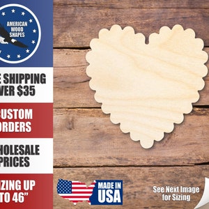 Unfinished Wood Scalloped Heart Shape - Craft - up to 36&quot; DIY