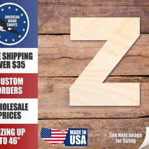 Unfinished Wood Block Letter Z - Craft - up to 24&quot; DIY