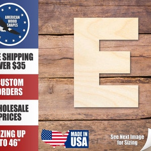 Unfinished Wood Block Letter E - Craft - up to 24&quot; DIY