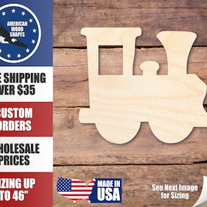 Unfinished Wood Train Locomotive Shape - Craft - up to 36&quot; DIY
