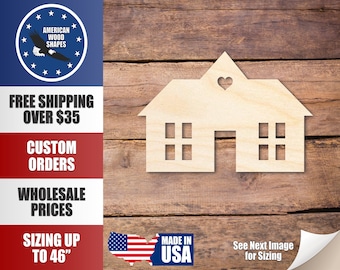 Unfinished Wood House Silhouette Shape - Craft - up to 36"