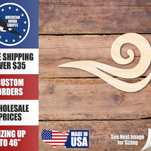 Unfinished Wood Wind Air Element Shape - Craft - up to 36&quot; DIY
