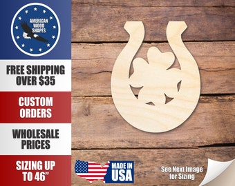 Unfinished Wood Horseshoe Shamrock Shape - Craft - up to 36"