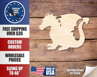 Unfinished Wood Cute Dragon Silhouette - Craft- up to 24" DIY