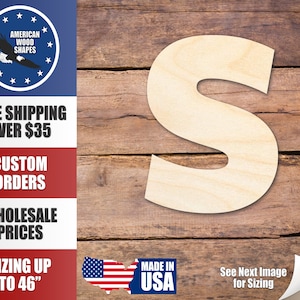 Unfinished Wood Block Letter S - Craft - up to 24&quot; DIY