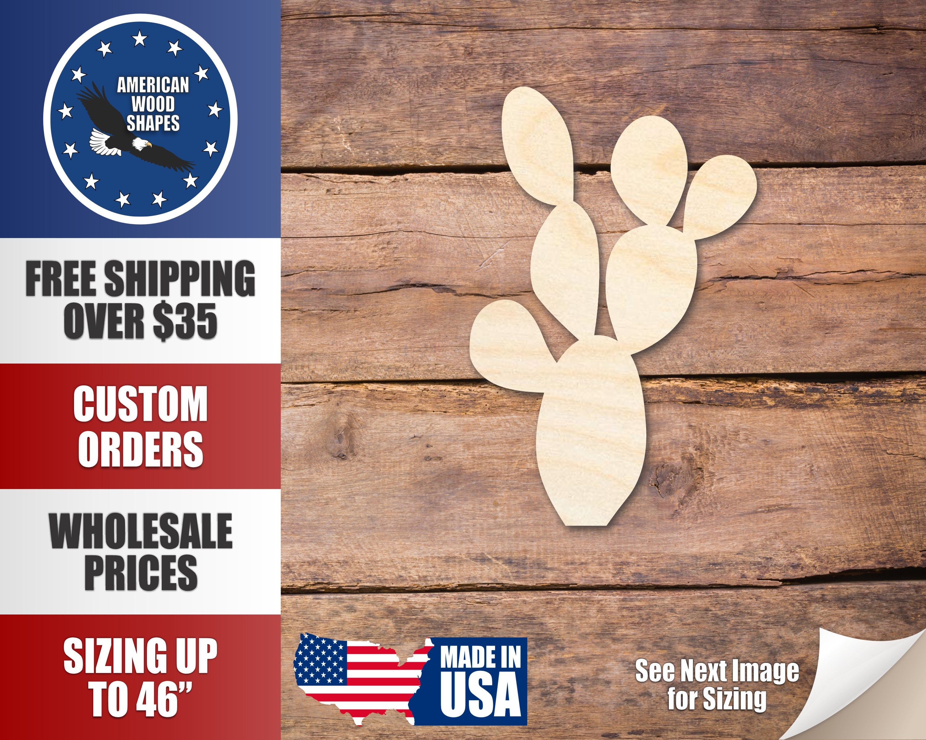 Unfinished Wood Cactus Shape - Craft - up to 36" DIY
