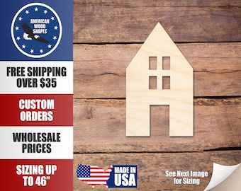 Unfinished Wood House Silhouette Shape - Craft - up to 36"
