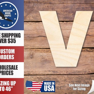 Unfinished Wood Block Letter V - Craft - up to 24&quot; DIY
