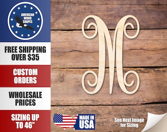Unfinished Wood Monogram M Shape - Craft - up to 36" DIY