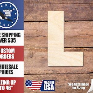 Unfinished Wood Block Letter L - Craft - up to 24&quot; DIY