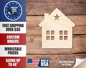 Unfinished Wood House Silhouette Shape - Craft - up to 36"
