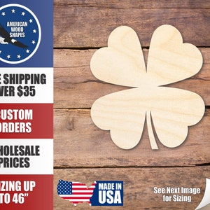 Shamrock Unfinished Wood Craft Lucky Four Leaf Clover up to 24&quot;  DIY