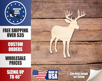Unfinished Wood Deer Buck Antlers Silhouette Shape - Craft - up to 36" DIY