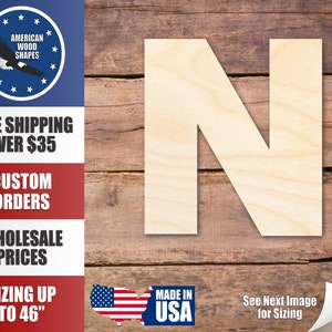 Unfinished Wood Block Letter N - Craft - up to 24&quot; DIY