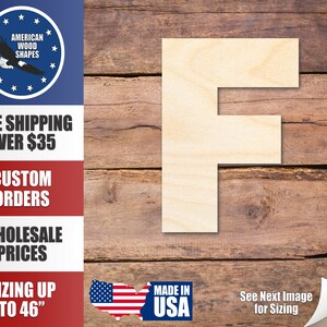 Unfinished Wood Block Letter F - Craft - up to 24&quot; DIY