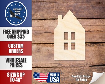 Unfinished Wood House Silhouette Shape - Craft - up to 36"