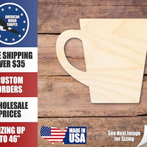 Unfinished Wood Coffee Cup Silhouette - Craft- up to 24&quot; DIY