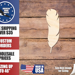 Unfinished Wood Large Feather Shape - Craft - up to 36&quot; DIY